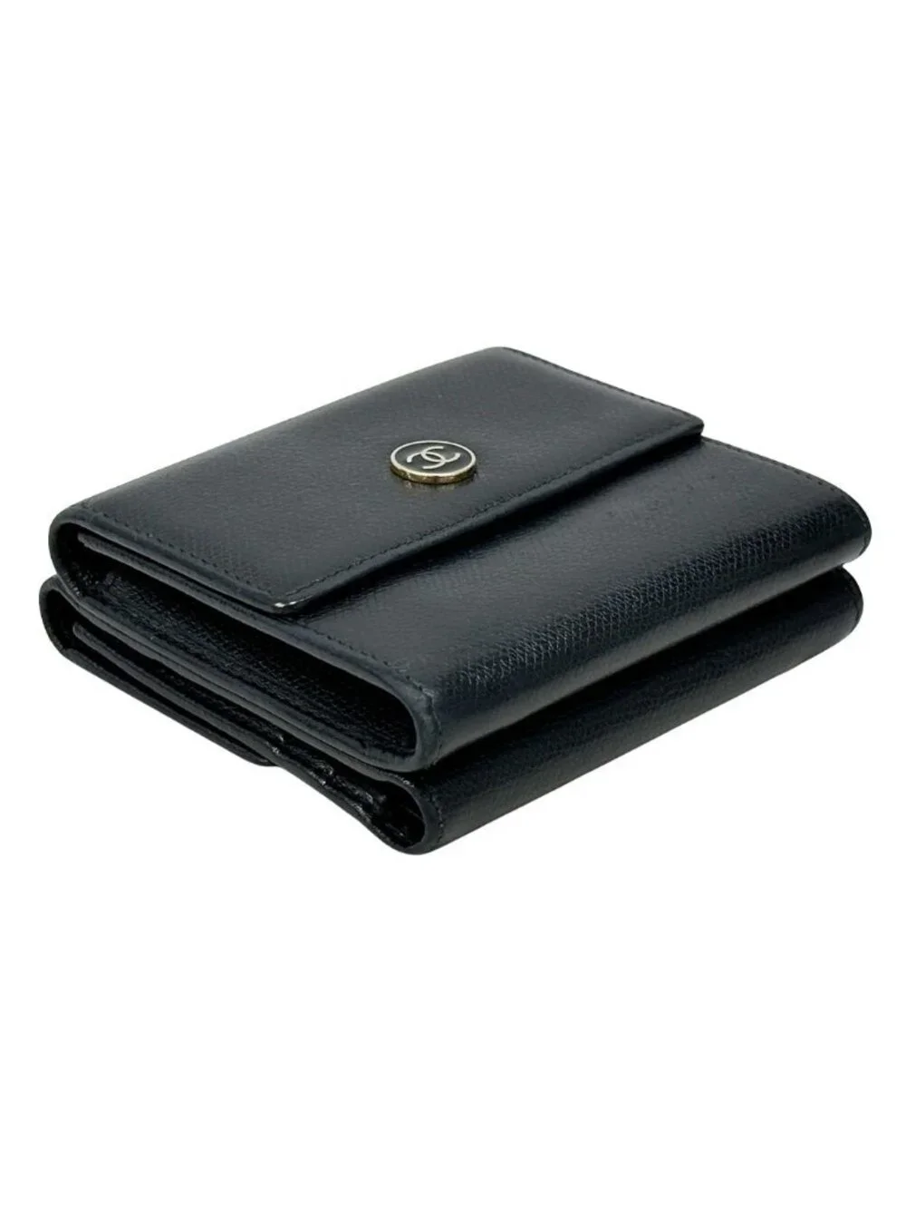 Chanel Wallet Coco Button Bifold Leather Black Simple Adult Logo